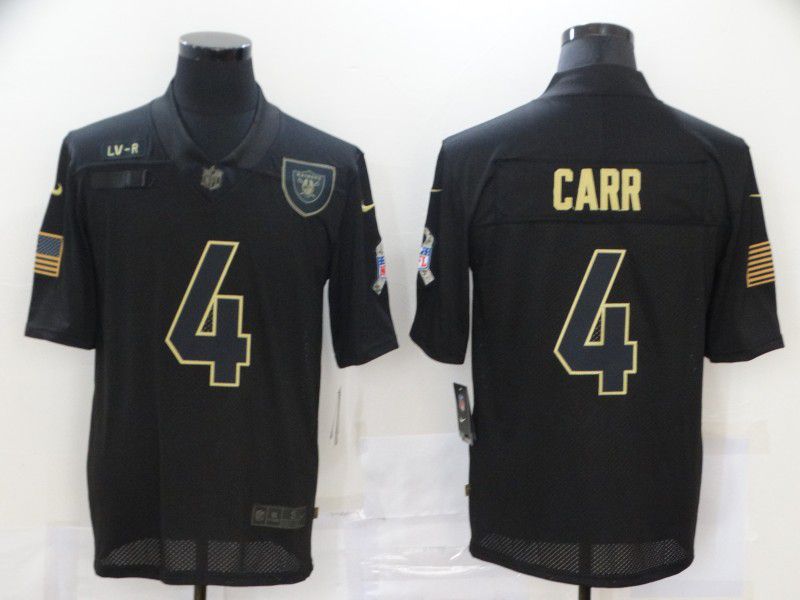 Men Oakland Raiders #4 Carr Black gold lettering 2020 Nike NFL Jersey